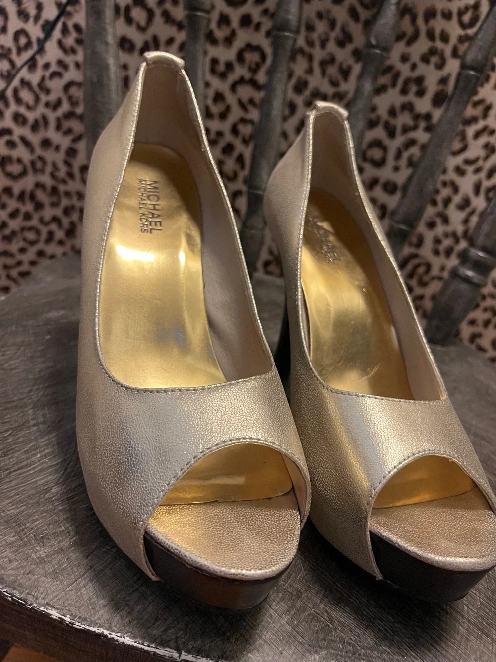 MICHAEL Michael Kors Metallic Gold Peep-Toe Platform Heels